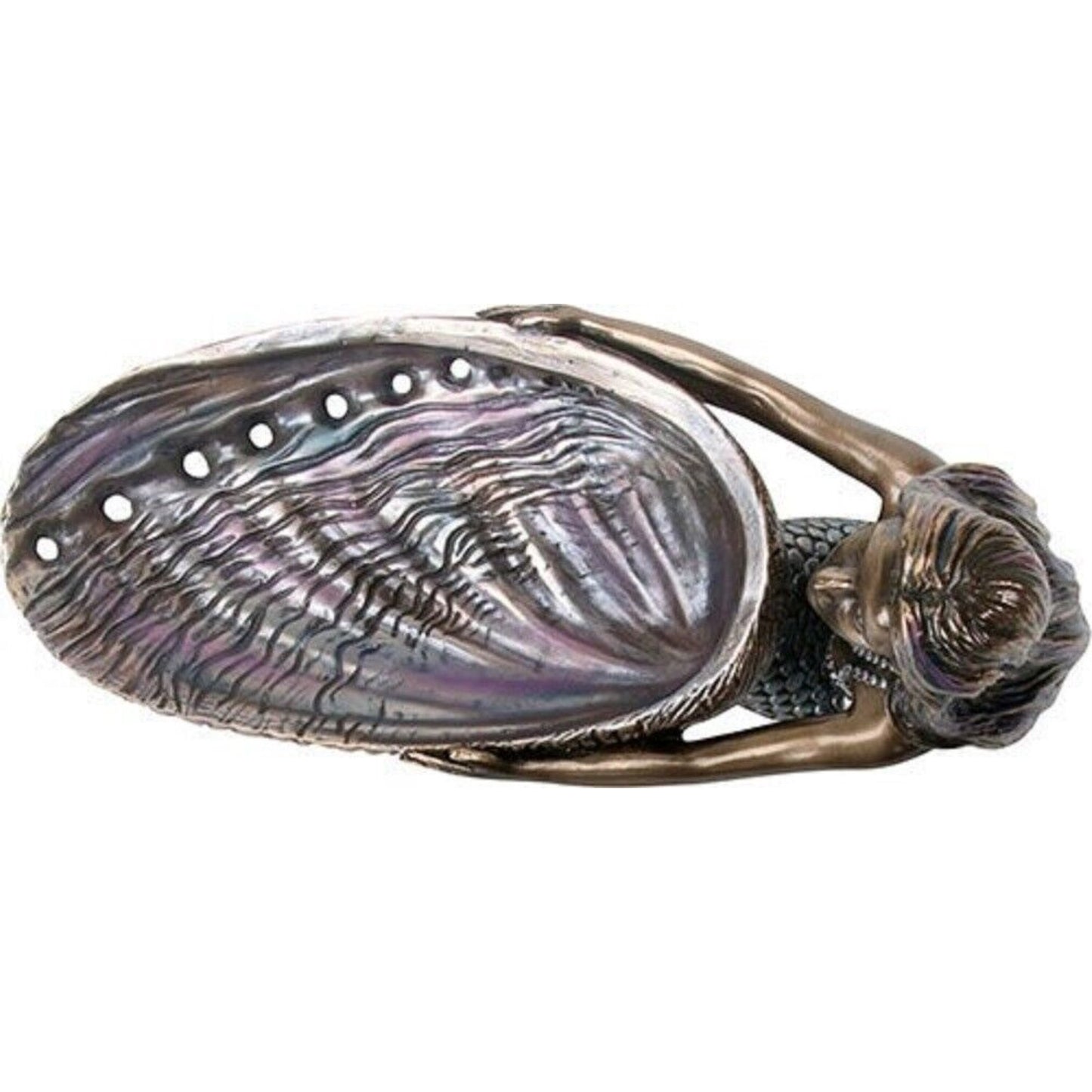 Mermaid With Abalone Shell Bronze Resin Figurine 9 x 4.75 inch