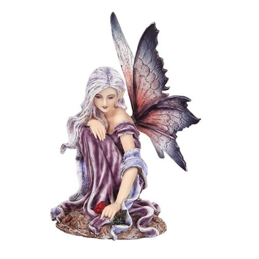 Fairyland Purple Winged Fairy with Red Rose Statue Figurine 5.25 inch