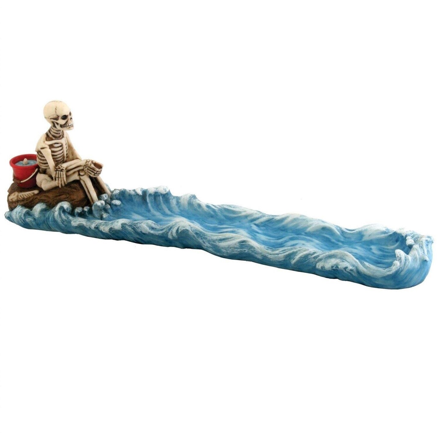 Skeleton Fishing Incense Burner Holder Fisherman Home Decoration Collectible 10 x 3 inch