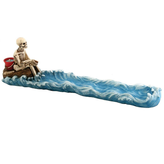 Skeleton Fishing Incense Burner Holder Fisherman Home Decoration Collectible 10 x 3 inch
