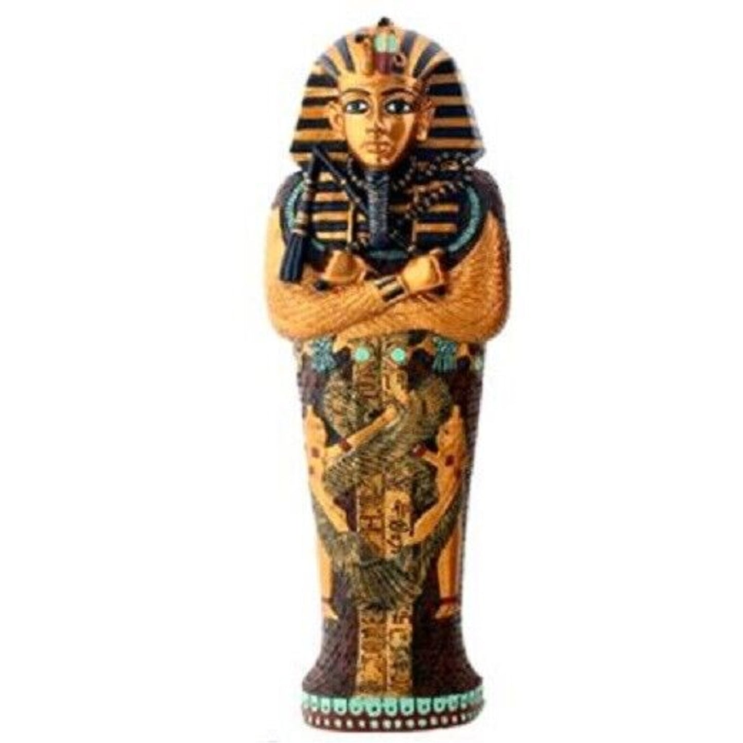 Egyptian Pharaoh King Tut in Coffin with Mummy Figurine