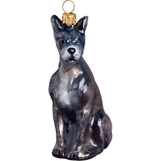 Joy to the World Blue Great Dane German Mastiff Dog Polish Glass Christmas Ornament Decoration