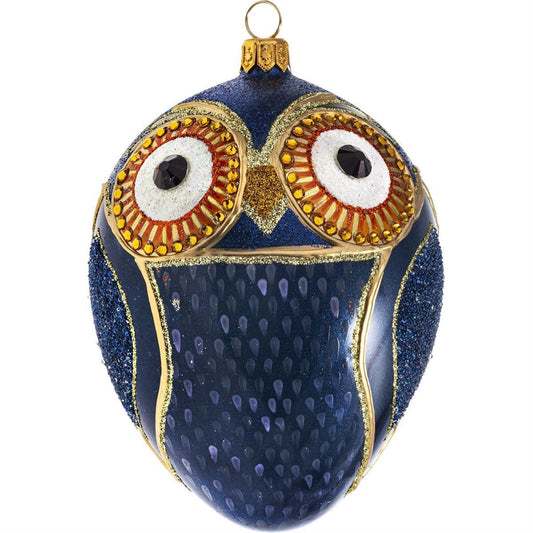Joy to the World Glitterazzi Owl Jeweled Egg Polish Glass Christmas Ornament