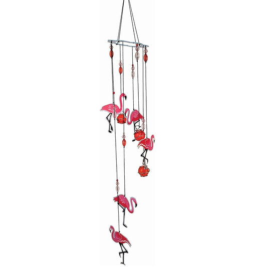Spoontiques Pink Flamingo Metal Wind Chime Outdoor Garden Décor Backyard and Patio Decoration 17 inch