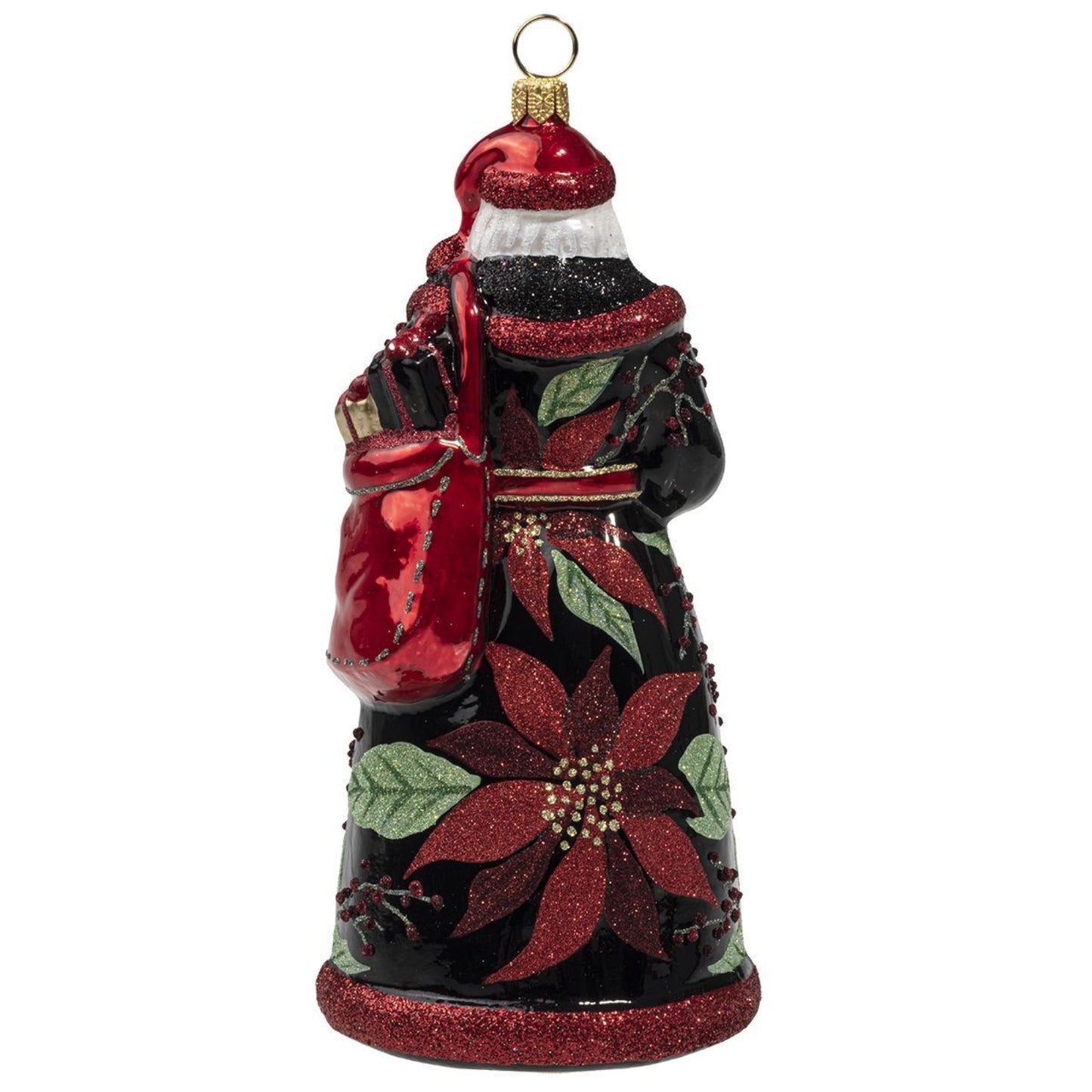 Joy to the World Glitterazzi Poinsettia Santa Polish Glass Christmas Ornament