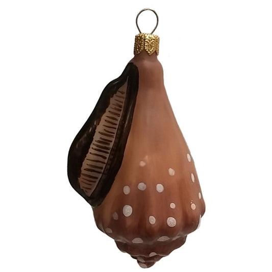 Pinnacle Peak Trading Brown Spotted Conch Seashell Polish Blown Glass Christmas Ornament Decorations
