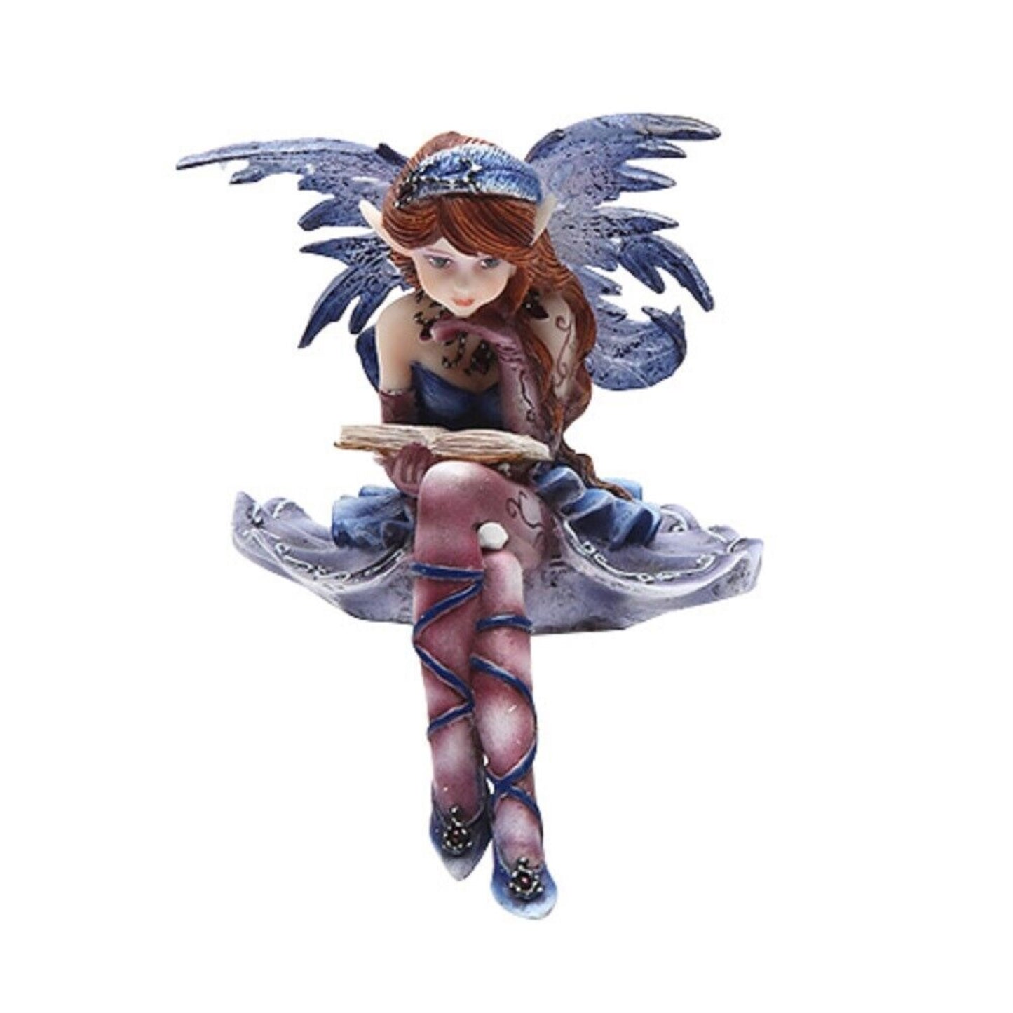 Purple Fairy Sitting and Reading a Book Statue Figurine 4 inch