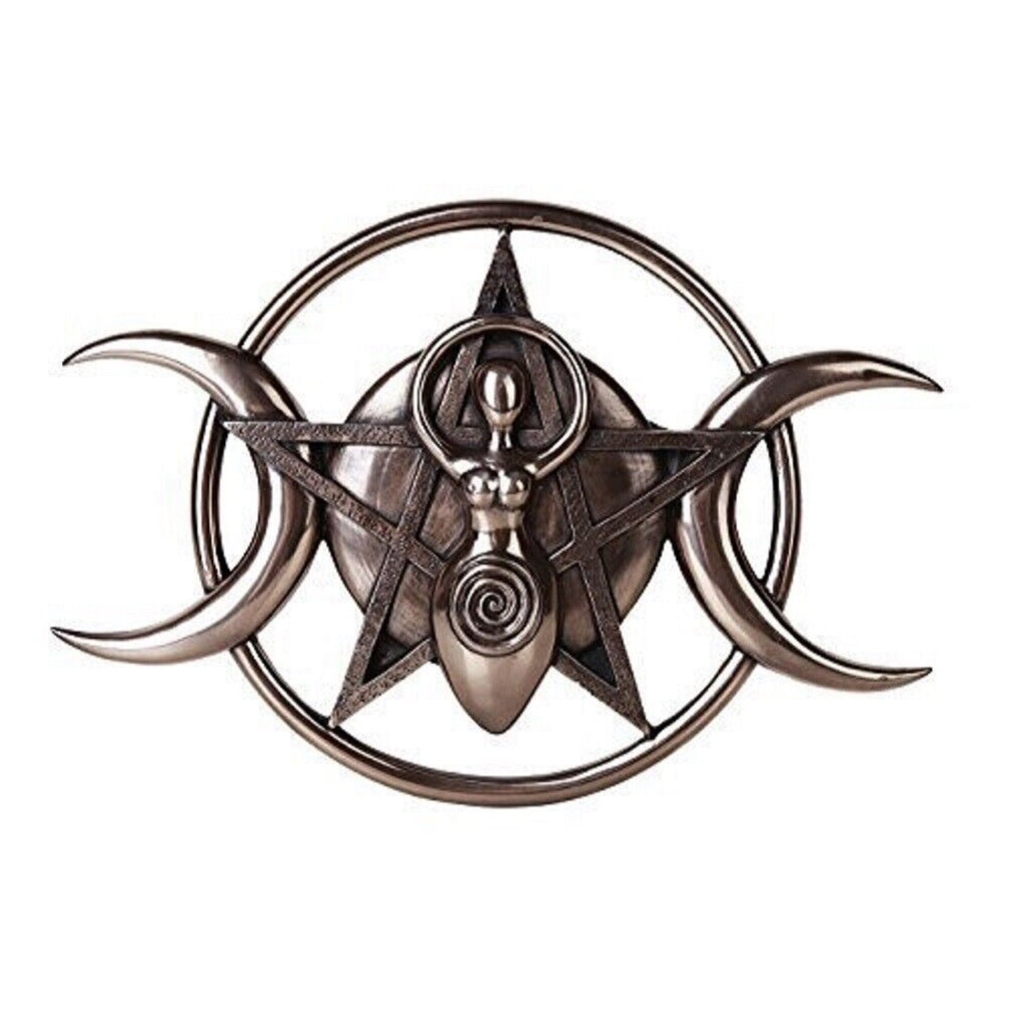 The Spiral Goddess Triple Moon Pentacle Bronze Color Resin Plaque Wall Decoration Wiccan