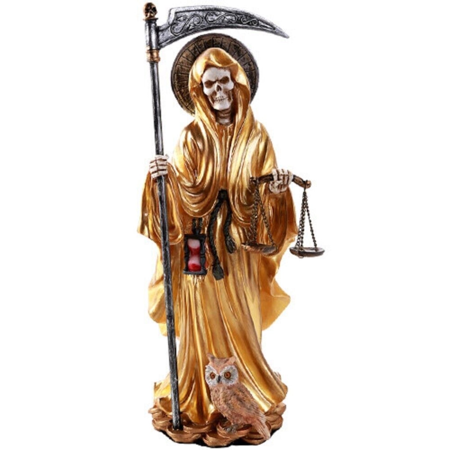 Gold Santa Muerte Saint of Holy Death Standing Religious Statue Figurine 10 Inch