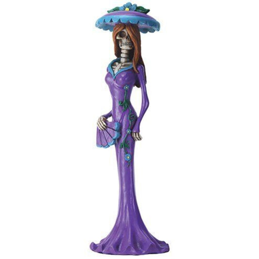 Purple Fascinator Hat Skeleton Lady Day of the Dead Dia de los Muertos Figurine