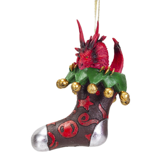 Red Dragon in Stocking Christmas Tree Ornament 5 inch