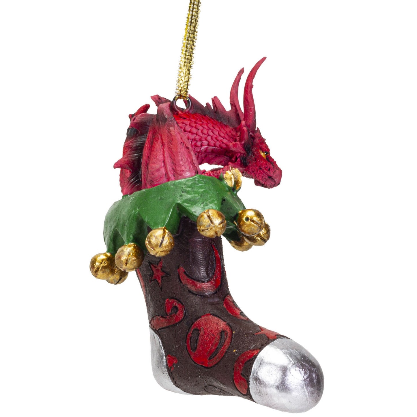 Red Dragon in Stocking Christmas Tree Ornament 5 inch