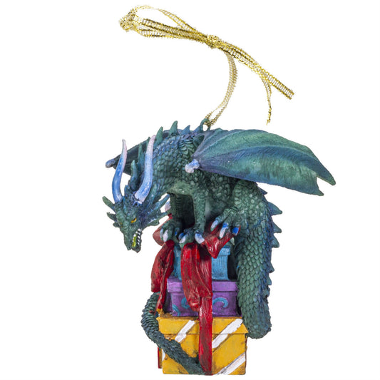 Green Dragon with Presents Christmas Tree Ornament 5 inch