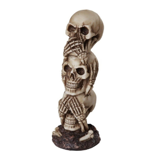 See No Evil Hear No Evil Speak No Evil Stacked Skull Figurine Tower Gothic Tabletop 7.5 inch