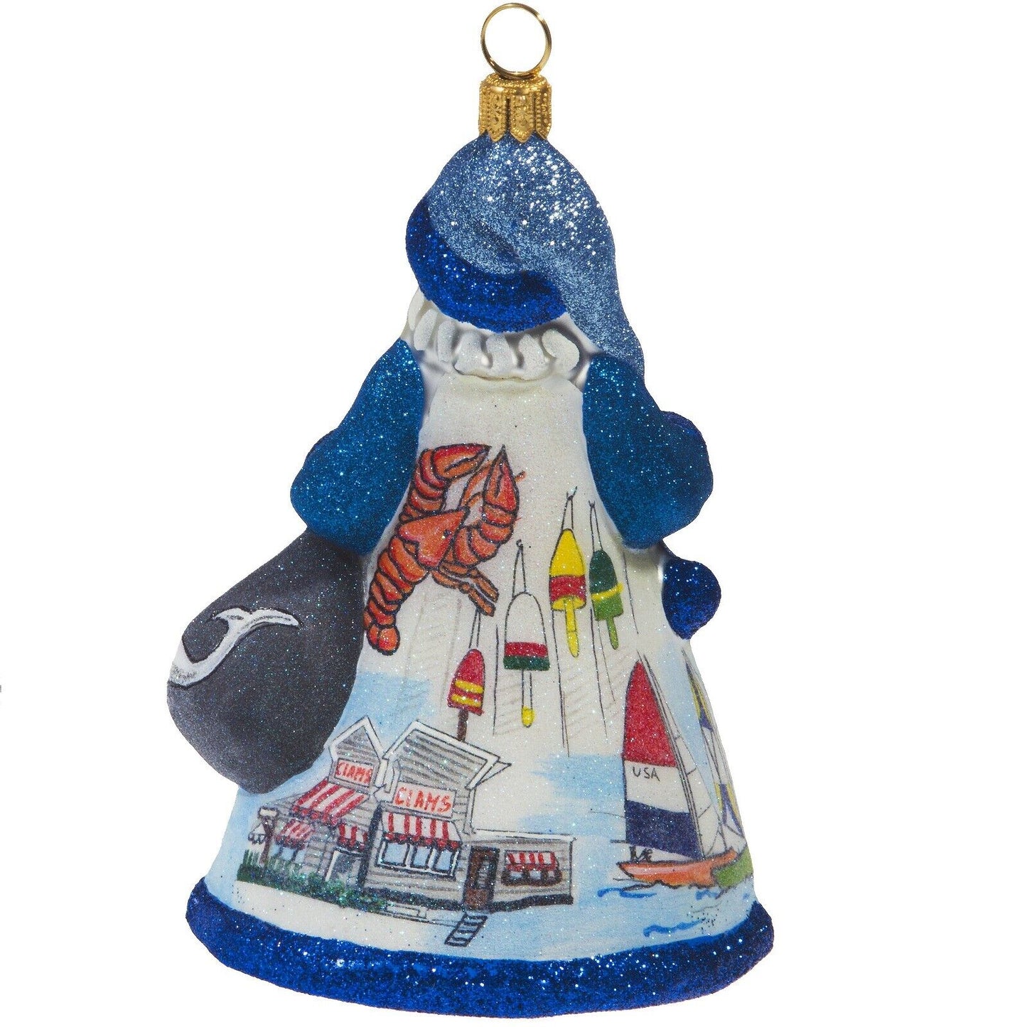 Joy to the World Glitterazzi Cape Cod Santa Polish Glass Christmas Ornament