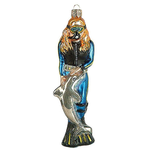 Pinnacle Peak Trading Scuba Diver Girl Polish Mouth Blown Glass Christmas Ornament