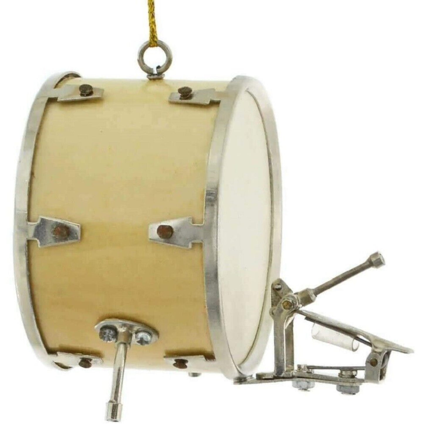 Broadway Gifts Natural Wood Brass Drum Christmas Tree Ornament 2.25 inches