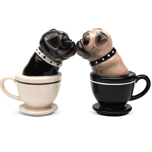 Puppy Love Kissing Pugs Ceramic Magnetic Salt and Pepper Shaker Set