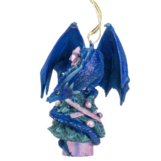 Blue Dragon on Christmas Tree Hanging Ornament 5 inch