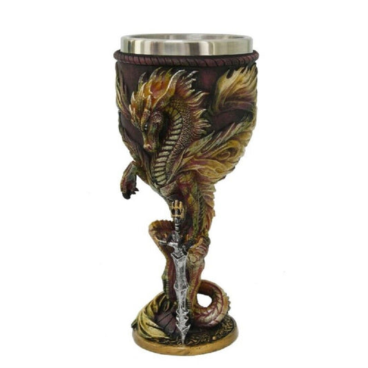 Flame Blade Dragon Wine Goblet Chalice Cup Resin Body Stainless Steel Cup