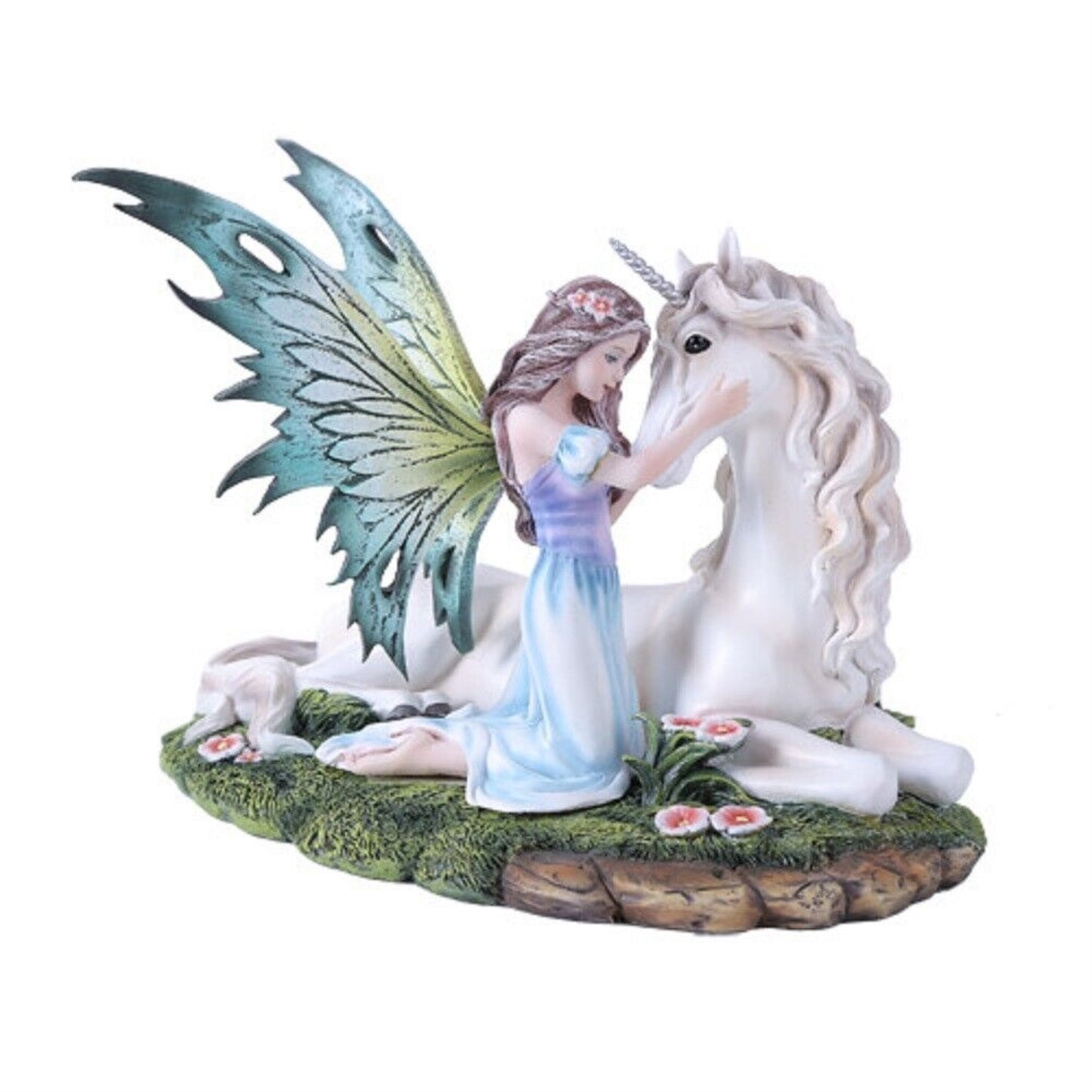 Fairy Princess with Unicorn Statue Meadow Flowers Fairyland Legends Collection 8.25 inch