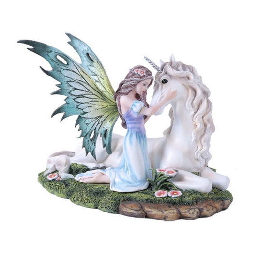 Fairy Princess with Unicorn Statue Meadow Flowers Fairyland Legends Collection 8.25 inch