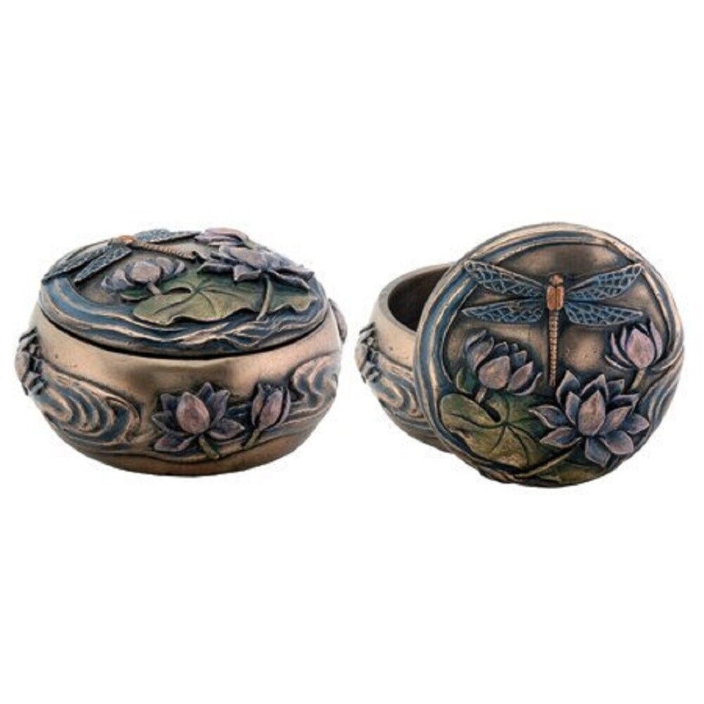 Art Nouveau Dragonfly Over Lily Pond Jewelry Trinket Keepsake Box Container Decoration 2 x 4.25 inch