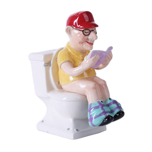 Grandpa Sitting on the Throne Toilet Magnetic Ceramic Salt and Pepper Shaker Set