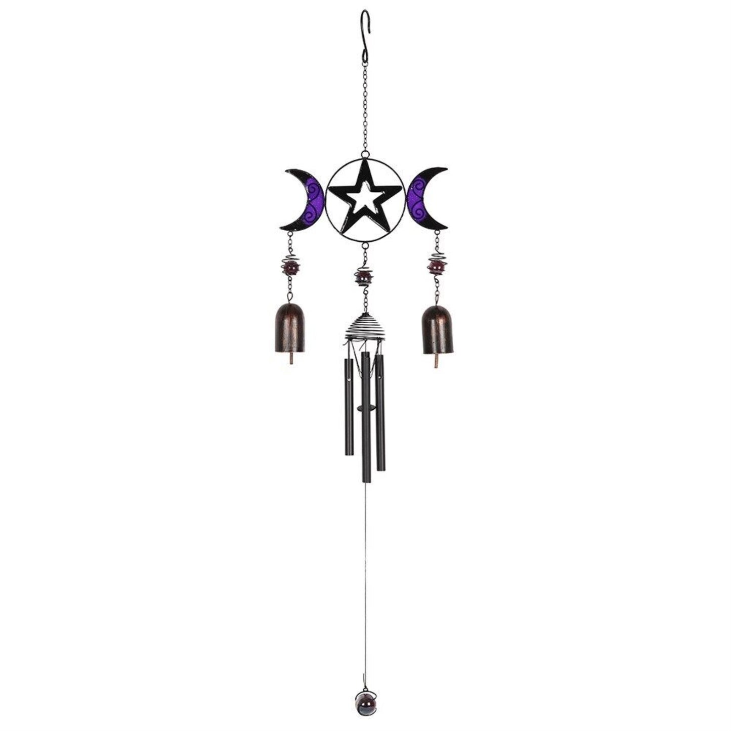 Triple Moon Wind Chime with Bells Outdoor Garden Windchime 16.5 inch