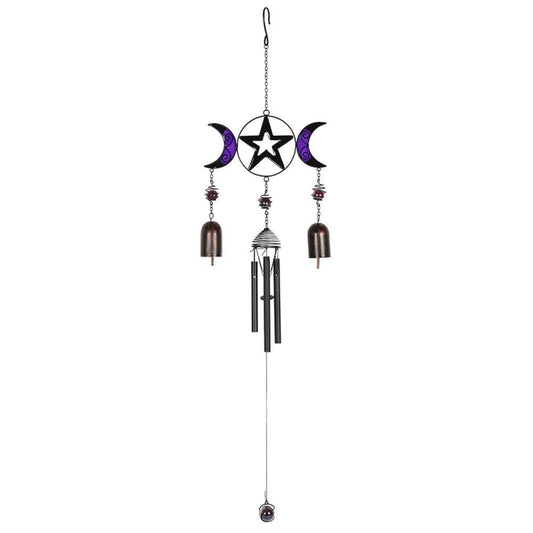 Triple Moon Wind Chime with Bells Outdoor Garden Windchime 16.5 inch
