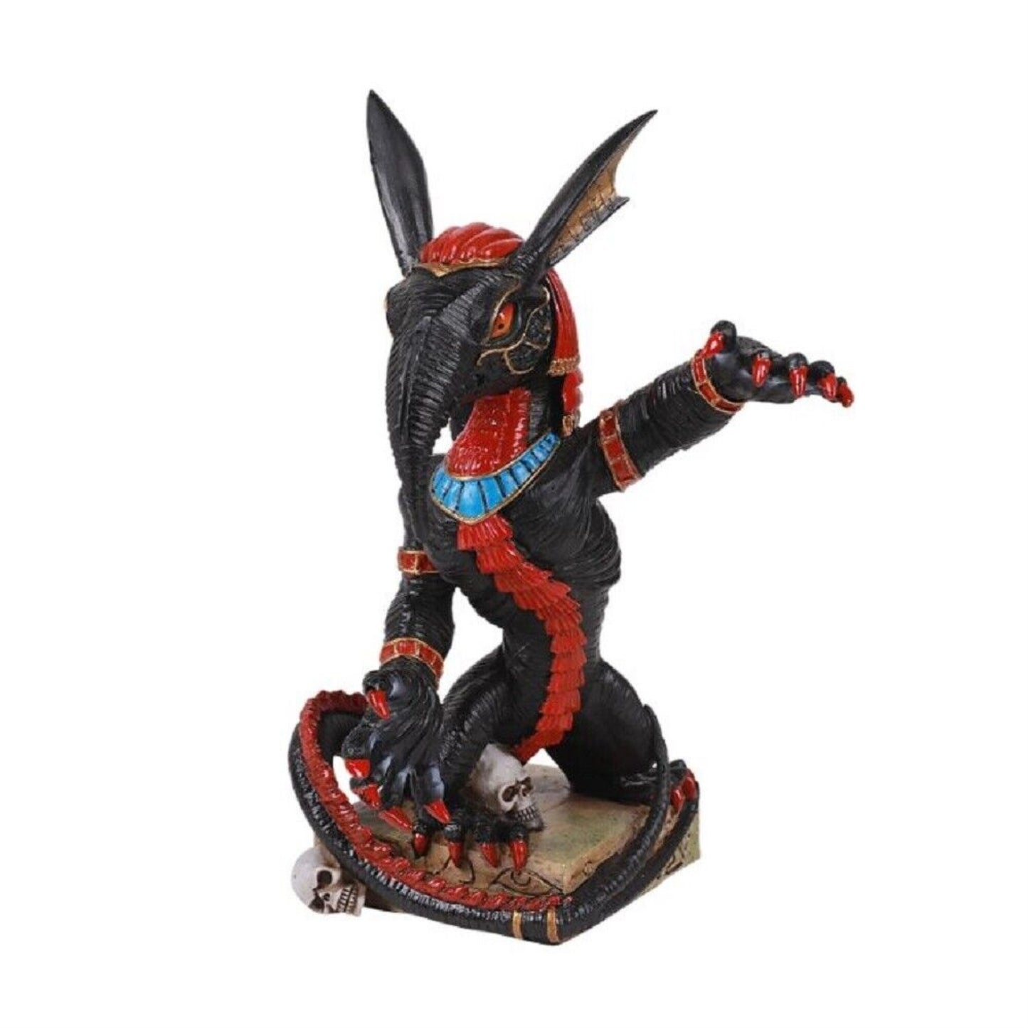 Egyptian God Of War Chaos Desert Seth On Hieroglyphic Base With Skulls Figurine 8 inch
