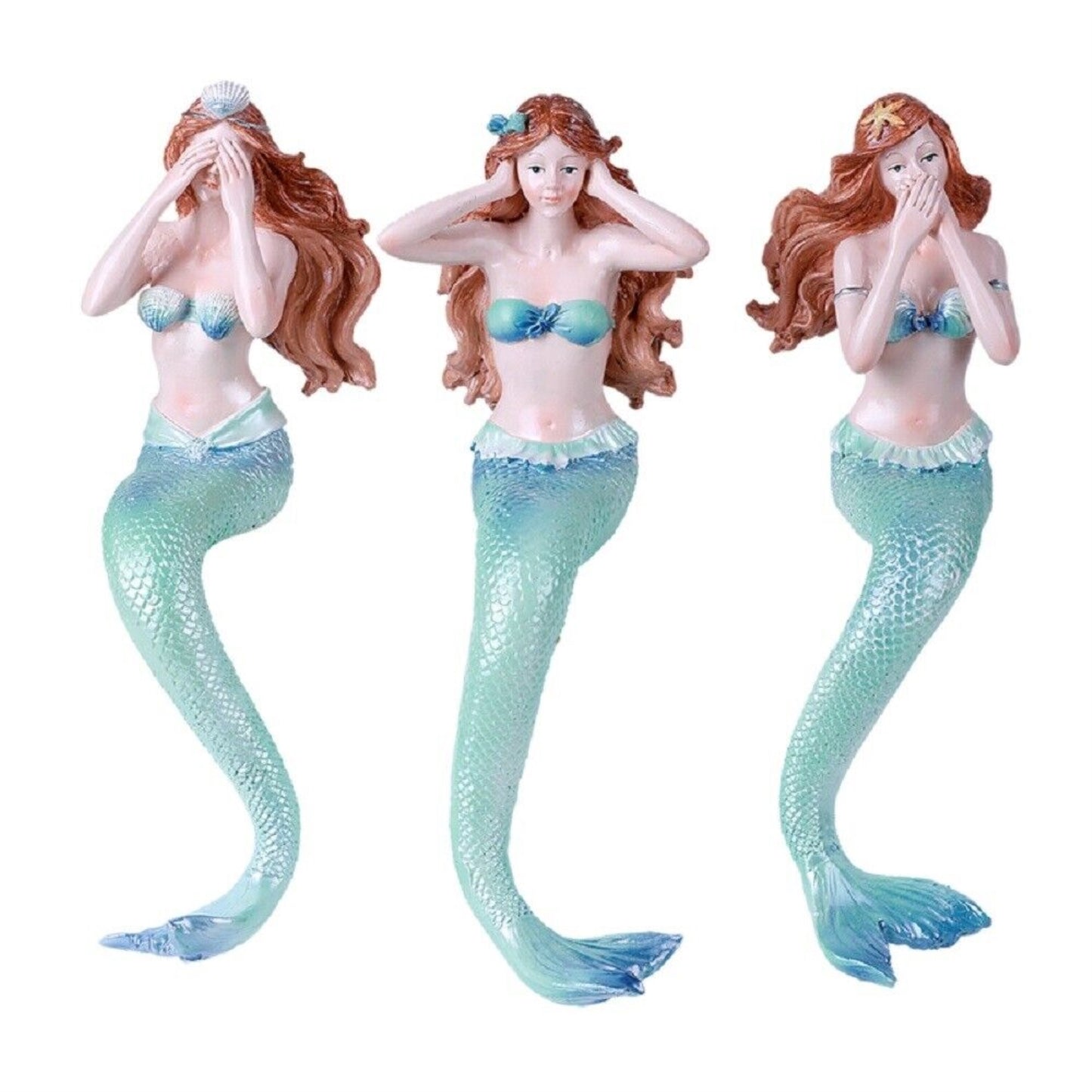 See Hear Speak No Evil Mermaid Sirens Shelf Sitter Figurines 9.25 inch