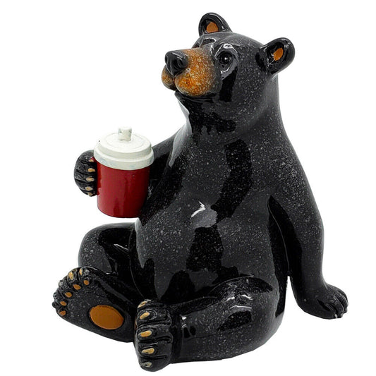 Western Rustic Black Bear Sitting With Red Cooler Tumbler Figurine Summer Bears