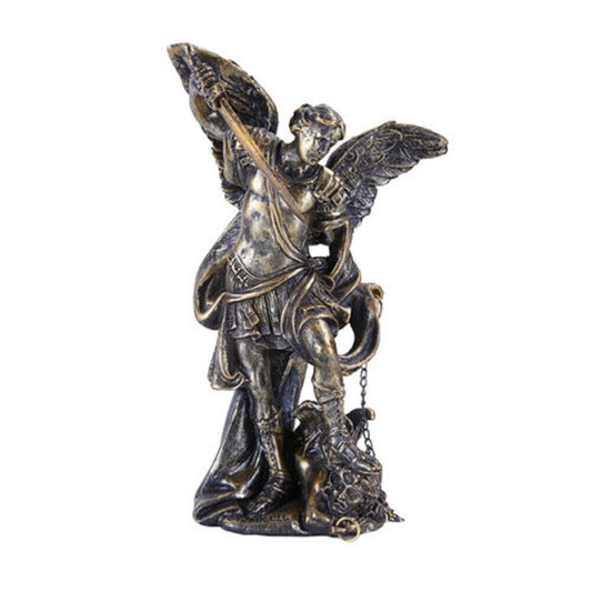 Bronzed Small Saint Michael Figurine Made of Polyresin 4.75 inch
