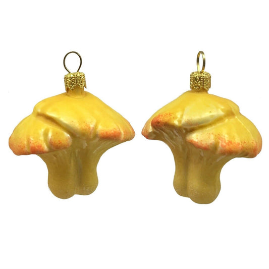 Pinnacle Peak Trading Yellow Mushrooms Polish Glass Christmas Tree Ornament Fungus Holiday Decoration Set of 2