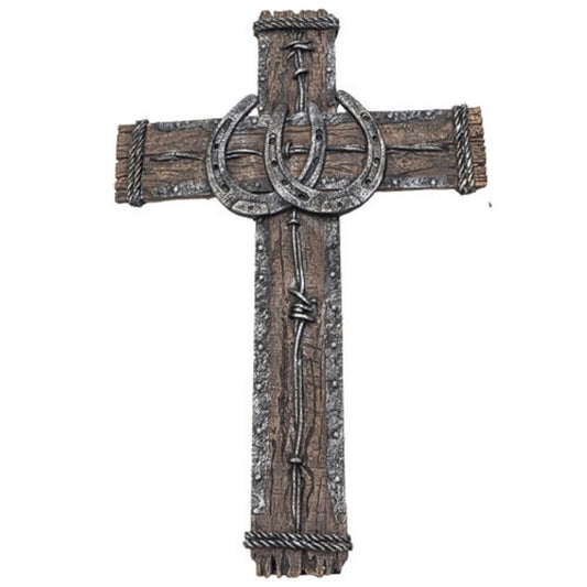 Western Horseshoe Crucifix Religious Home Decor Wall Plaque 20 Inch