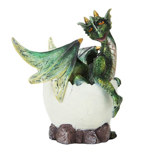 Green Dragon Hatchling in Egg Cute Baby Figurine Statue 3.75 inch
