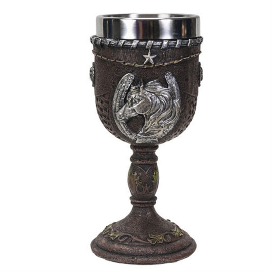 Western Horseshoe Wine Goblet Chalice Cup Resin Body Stainless Steel Cup 7 ounce