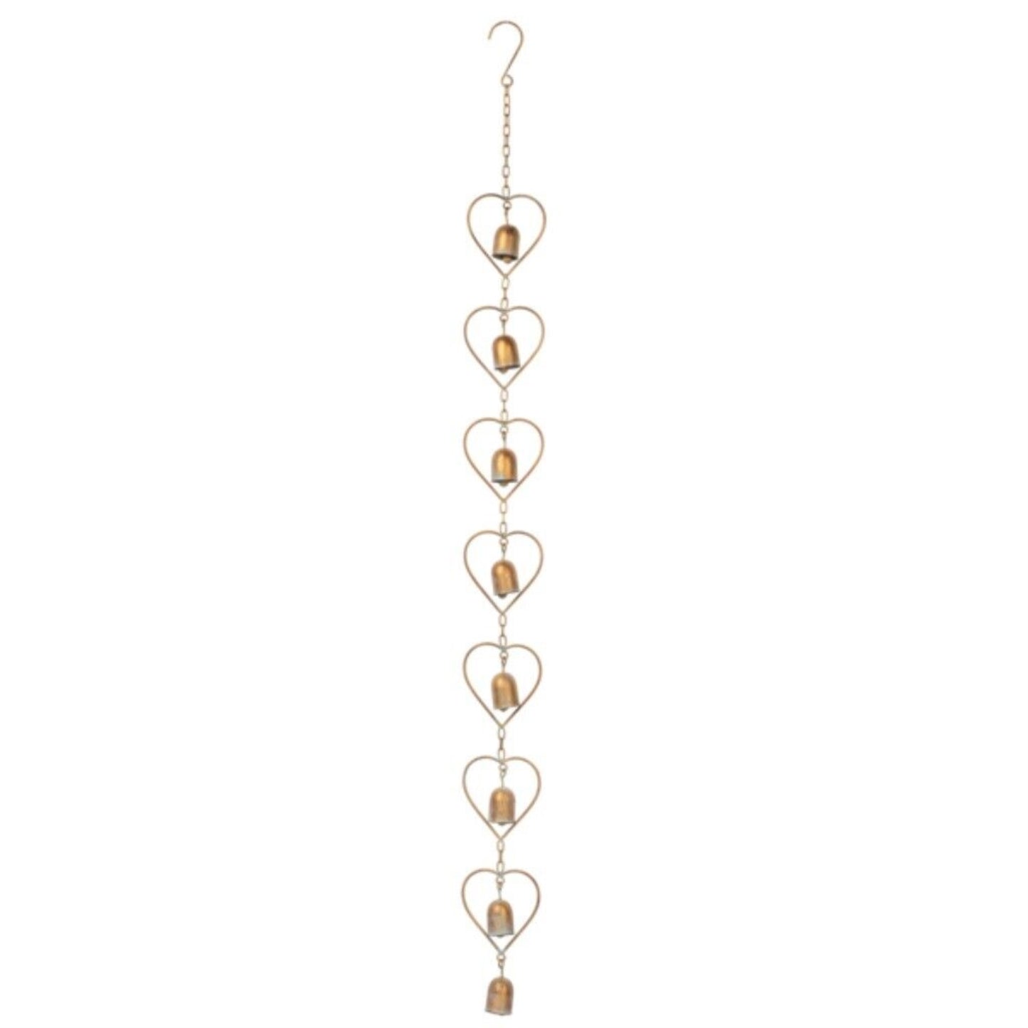 Ganz Gold Patina Heart with Bell Outdoor Garden Metal Rain Chain 47 Inch