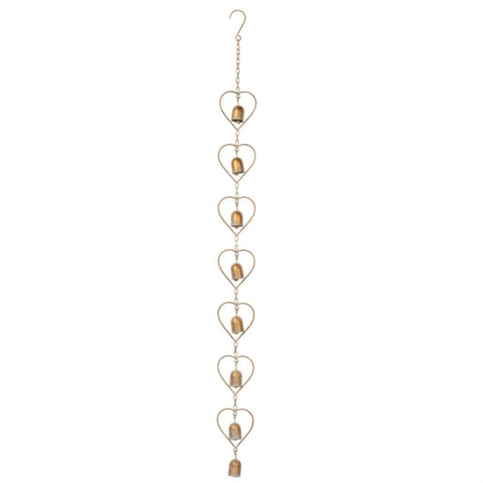 Ganz Gold Patina Heart with Bell Outdoor Garden Metal Rain Chain 47 Inch
