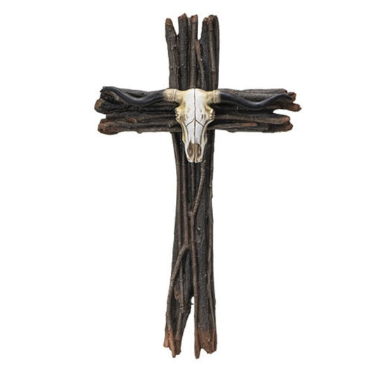 Western Crucifix with Cow Skull Resin Religious Wall Plaque Home Decoration 10.25 x 17 Inch