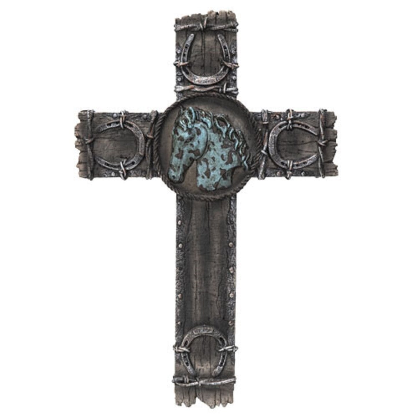 Western Crucifix with Horse Religious Resin Wall Plaque Home Decoration 12 x 18.5 Inch