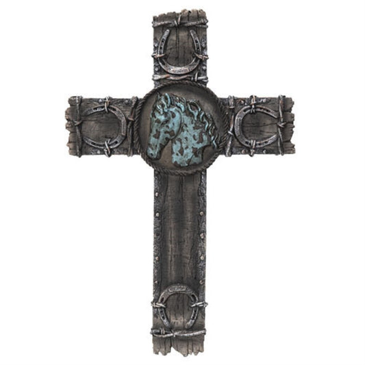 Western Crucifix with Horse Religious Resin Wall Plaque Home Decoration 12 x 18.5 Inch