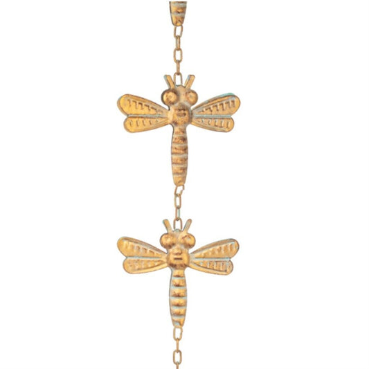 Ganz Gold Patina Dragonfly Outdoor Garden Metal Rain Chain 69 Inch