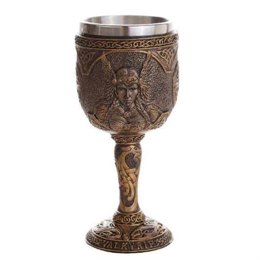 Norse Mythology Valhalla Warriors Valkyrie Wine Goblet Chalice Resin Body Stainless Steel Cup  7 ounce