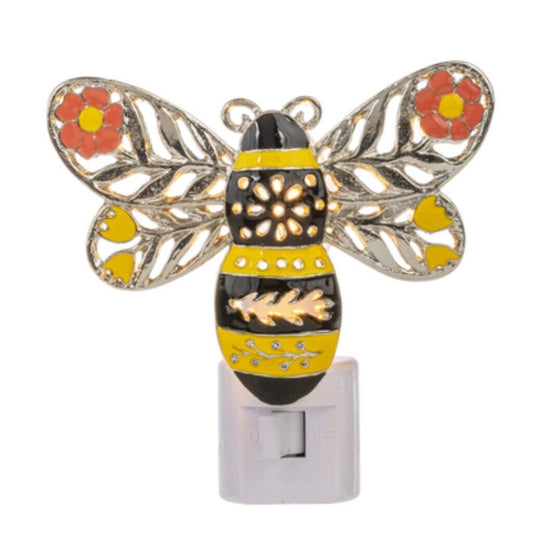 Ganz Black and Yellow Bee Zinc Metal Plug in Night Light 4 Inch