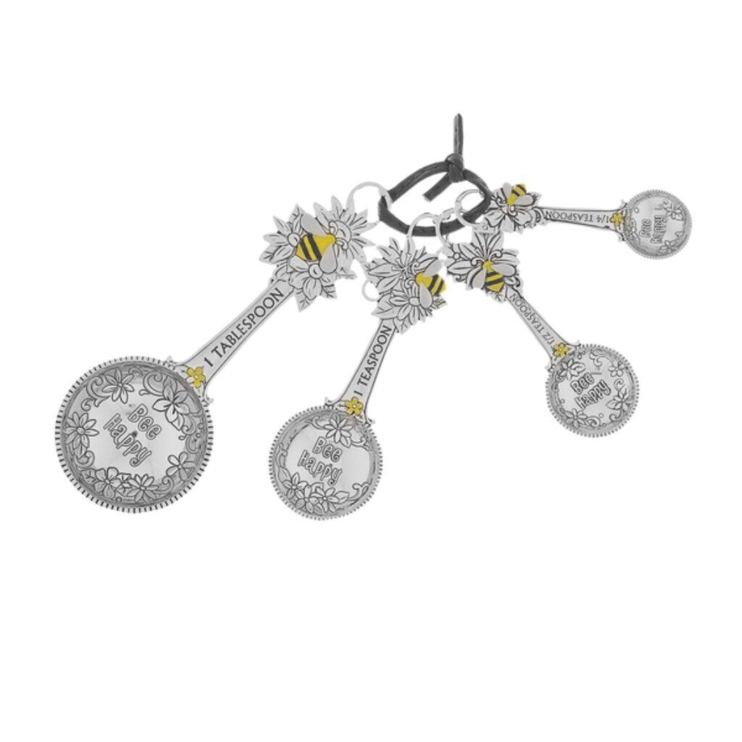 Ganz 4 Piece Set Bee Happy Honeybee Silver Tone Zinc Alloy Measuring Spoons