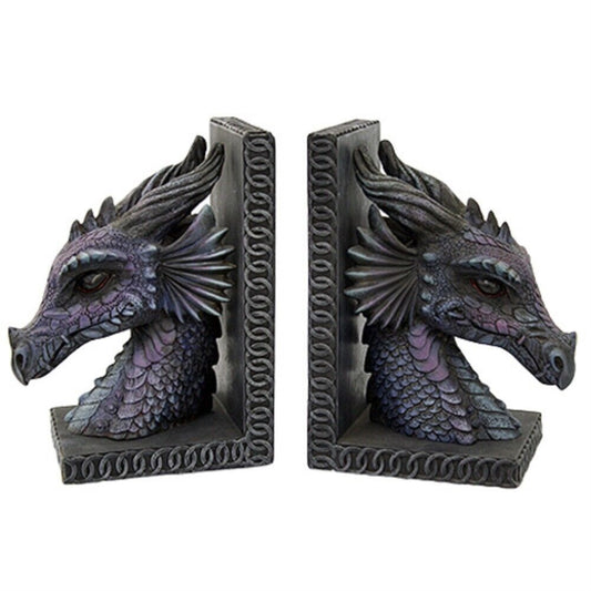 Gothic Purple Dragon Bookends Mystic Book Ends Set 8.4 x 7.75 inch