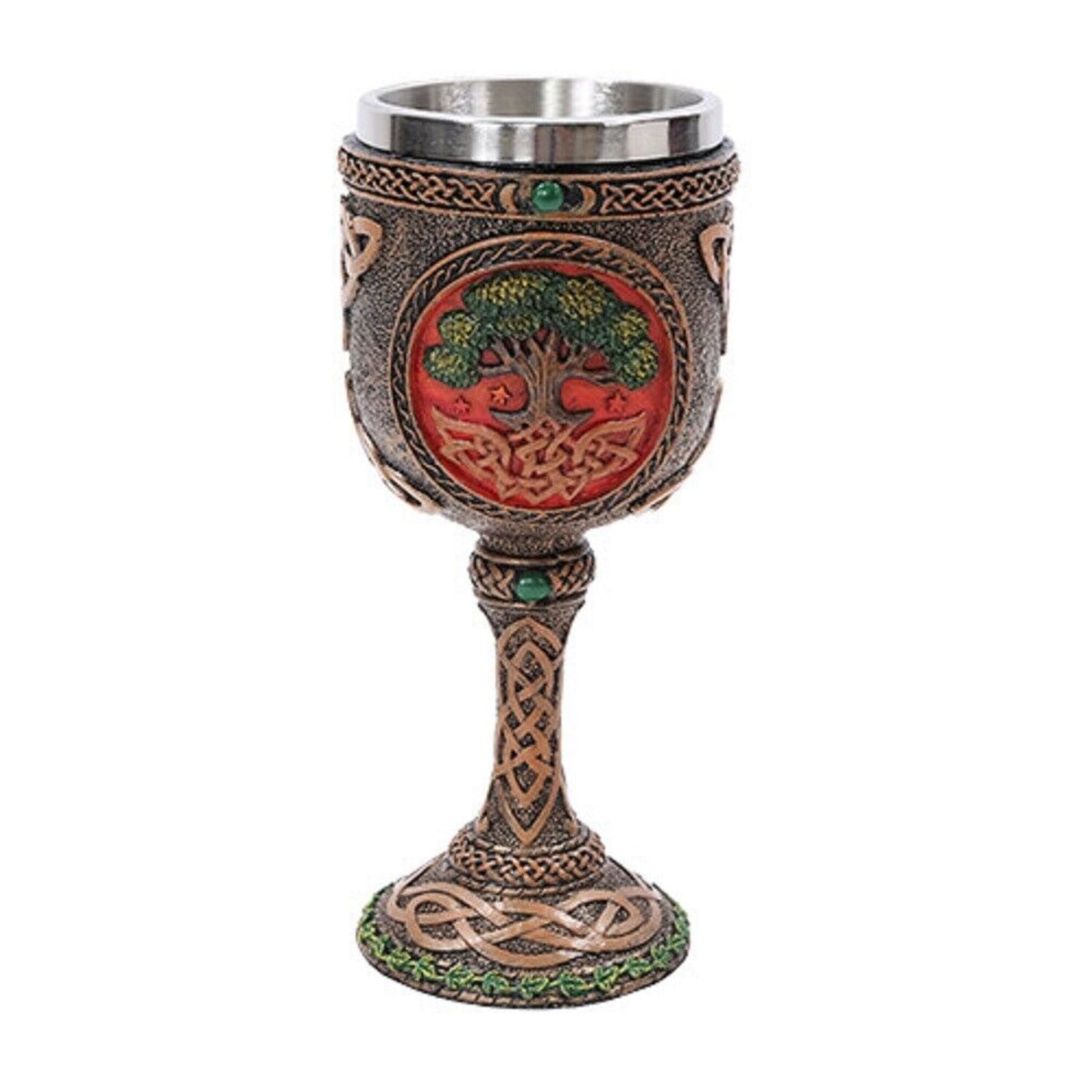 Tree of Life Wine Goblet Chalice Cup Resin Body Stainless Steel Cup 6 ounce