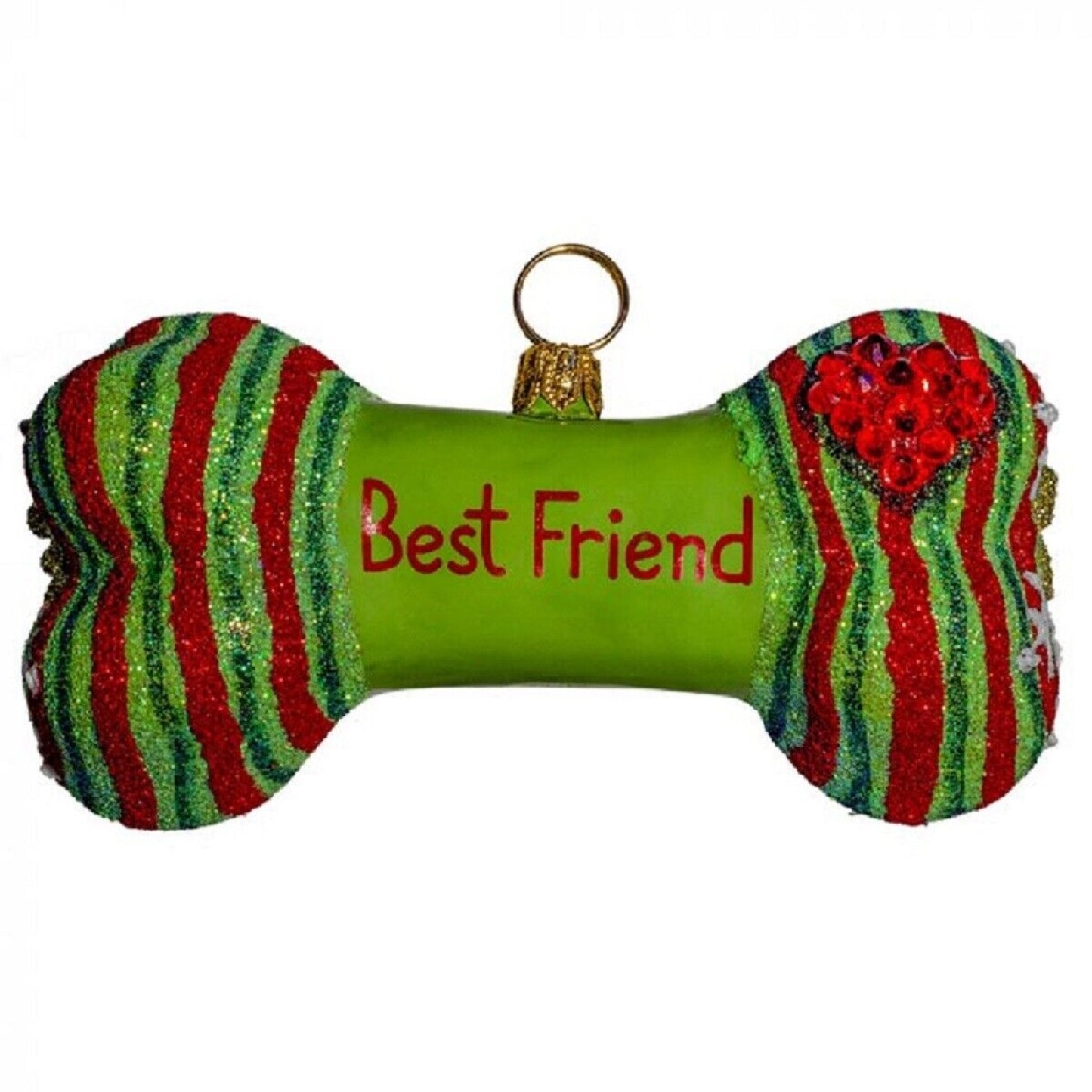 Joy to the World Best Friends Furever Dog Bone Polish Glass Christmas Ornament